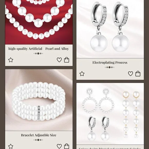 8 Pcs Faux Pearl Jewelry Set include Necklace Earrings Bracelets Women Gift - Picture 4 of 7